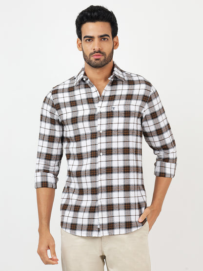 Check Long Sleeves White & Brown (100% Cotton)