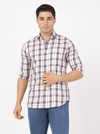 Check Long Sleeves Wine & White Medium Check (100% Cotton)