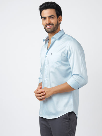 Solid Long Sleeves Pale Blue Satin (100% Cotton)