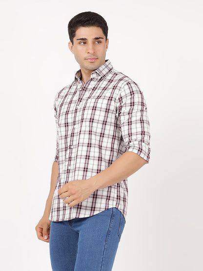 Check Long Sleeves Wine & White Medium Check (100% Cotton)