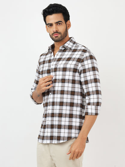 Check Long Sleeves White & Brown (100% Cotton)