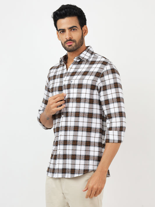Check Long Sleeves White & Brown (100% Cotton)