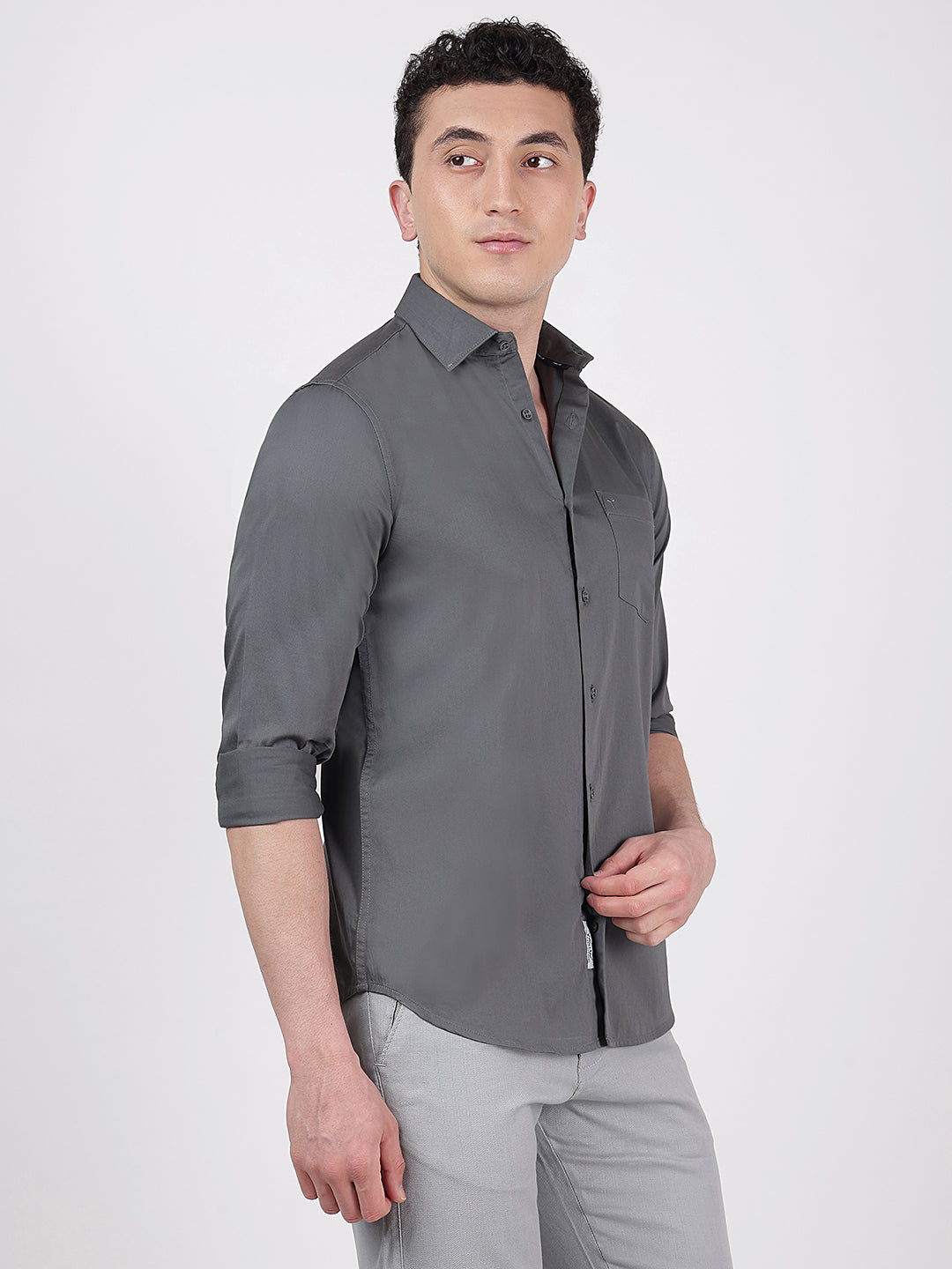 Solid Full Sleeves Dark Grey Satin