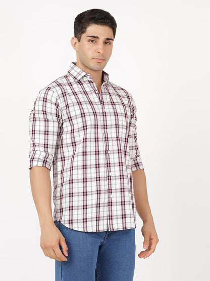 Check Long Sleeves Wine & White Medium Check (100% Cotton)