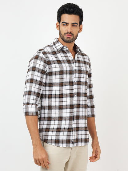 Check Long Sleeves White & Brown (100% Cotton)