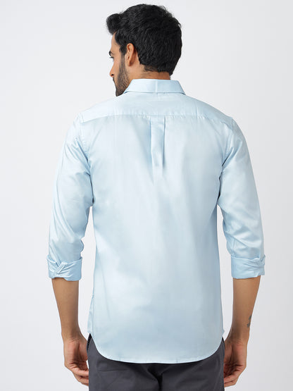 Solid Long Sleeves Pale Blue Satin (100% Cotton)