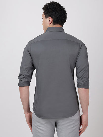 Solid Full Sleeves Dark Grey Satin