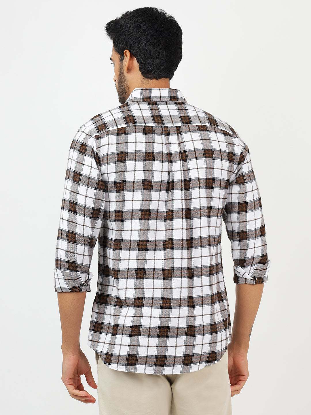 Check Long Sleeves White & Brown (100% Cotton)