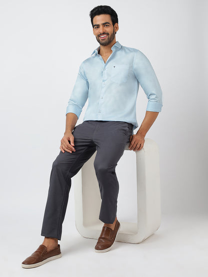 Solid Long Sleeves Pale Blue Satin (100% Cotton)