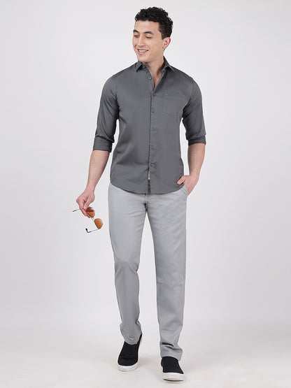 Solid Full Sleeves Dark Grey Satin