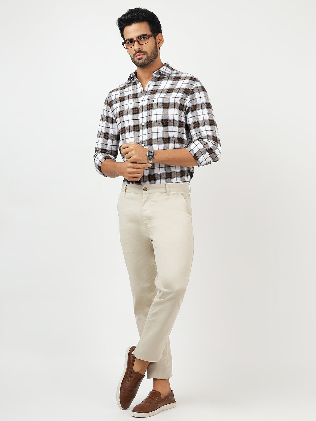 Check Long Sleeves White & Brown (100% Cotton)