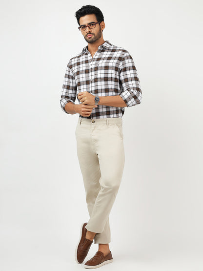 Check Long Sleeves White & Brown (100% Cotton)