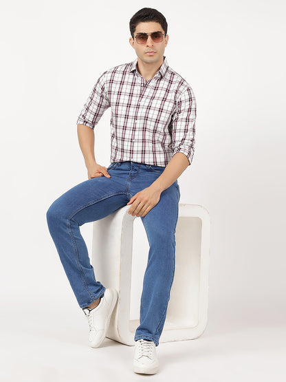 Check Long Sleeves Wine & White Medium Check (100% Cotton)