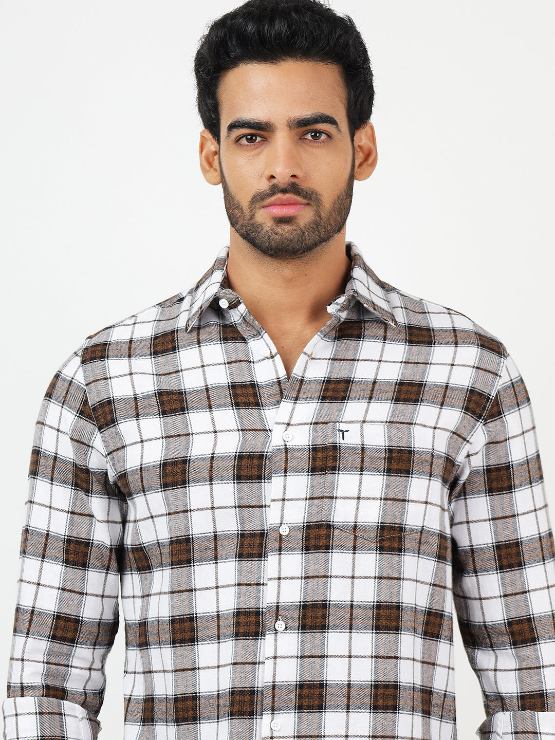 Check Long Sleeves White & Brown (100% Cotton)