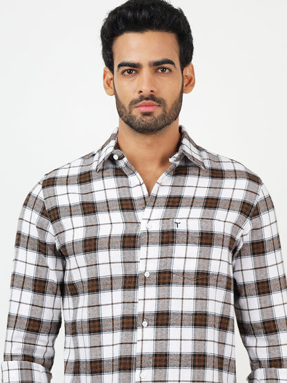 Check Long Sleeves White & Brown (100% Cotton)