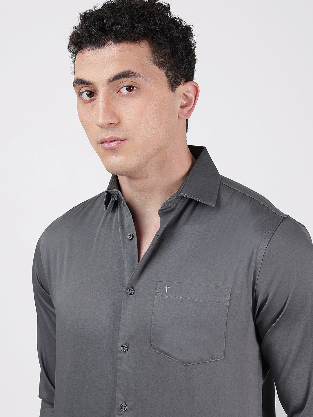 Solid Full Sleeves Dark Grey Satin