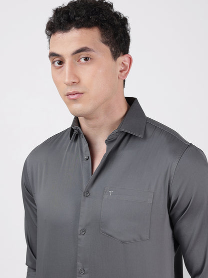 Solid Full Sleeves Dark Grey Satin