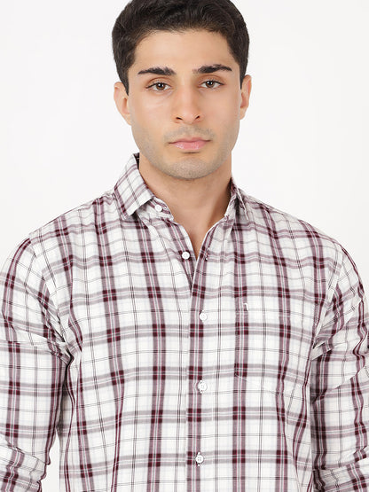 Check Long Sleeves Wine & White Medium Check (100% Cotton)