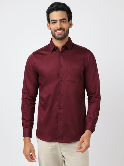 Solid Long Sleeves Maroon Satin (100% Cotton)