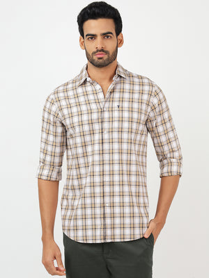 Check Long Sleeves White & Beige (100% Cotton)