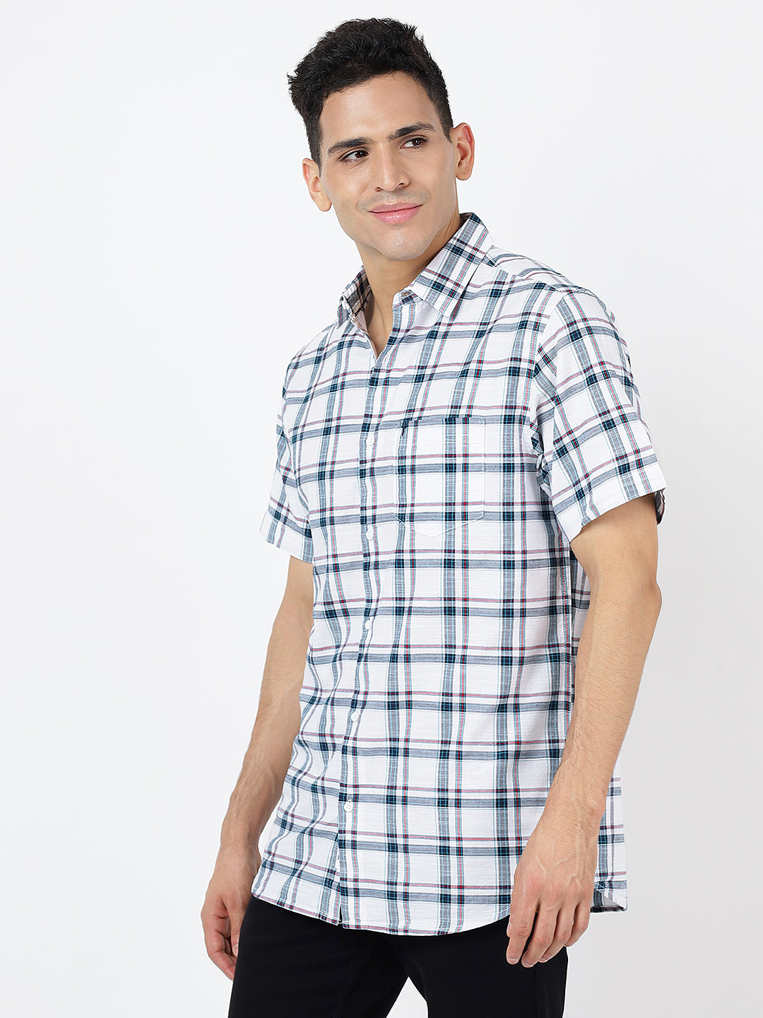 Check Short Sleeves White & Dark Blue (100% Cotton)