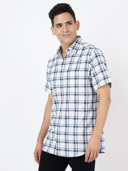 Check Short Sleeves White & Dark Blue (100% Cotton)