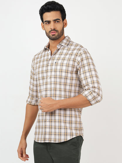 Check Long Sleeves White & Beige (100% Cotton)