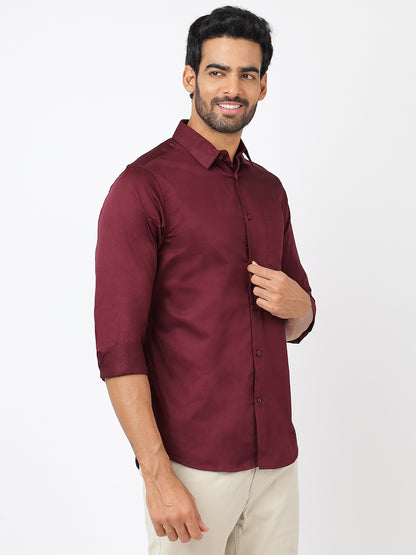 Solid Long Sleeves Maroon Satin (100% Cotton)