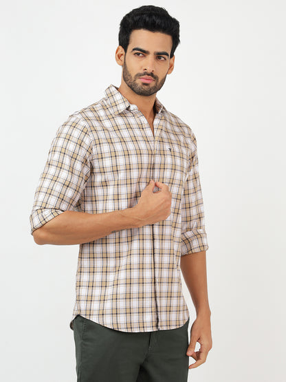 Check Long Sleeves White & Beige (100% Cotton)