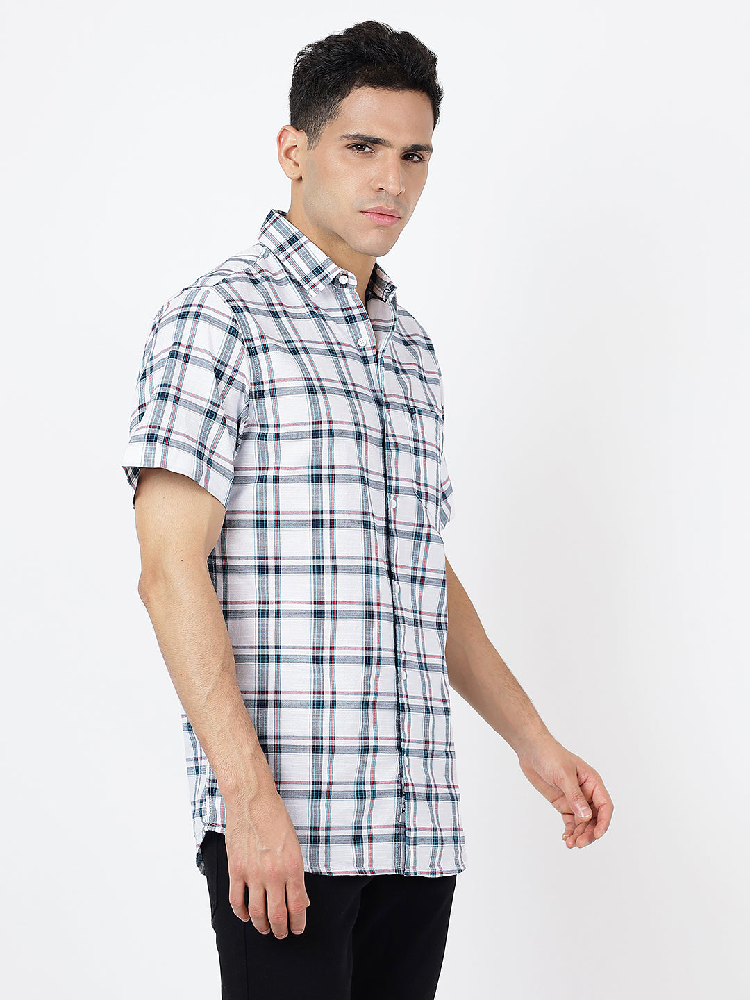 Check Short Sleeves White & Dark Blue (100% Cotton)