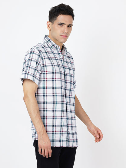 Check Short Sleeves White & Dark Blue (100% Cotton)