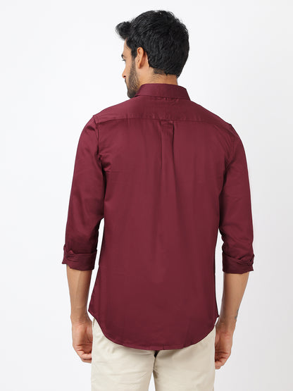 Solid Long Sleeves Maroon Satin (100% Cotton)