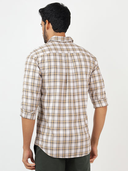 Check Long Sleeves White & Beige (100% Cotton)