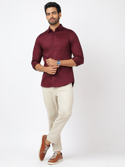 Solid Long Sleeves Maroon Satin (100% Cotton)