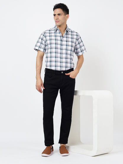 Check Short Sleeves White & Dark Blue (100% Cotton)