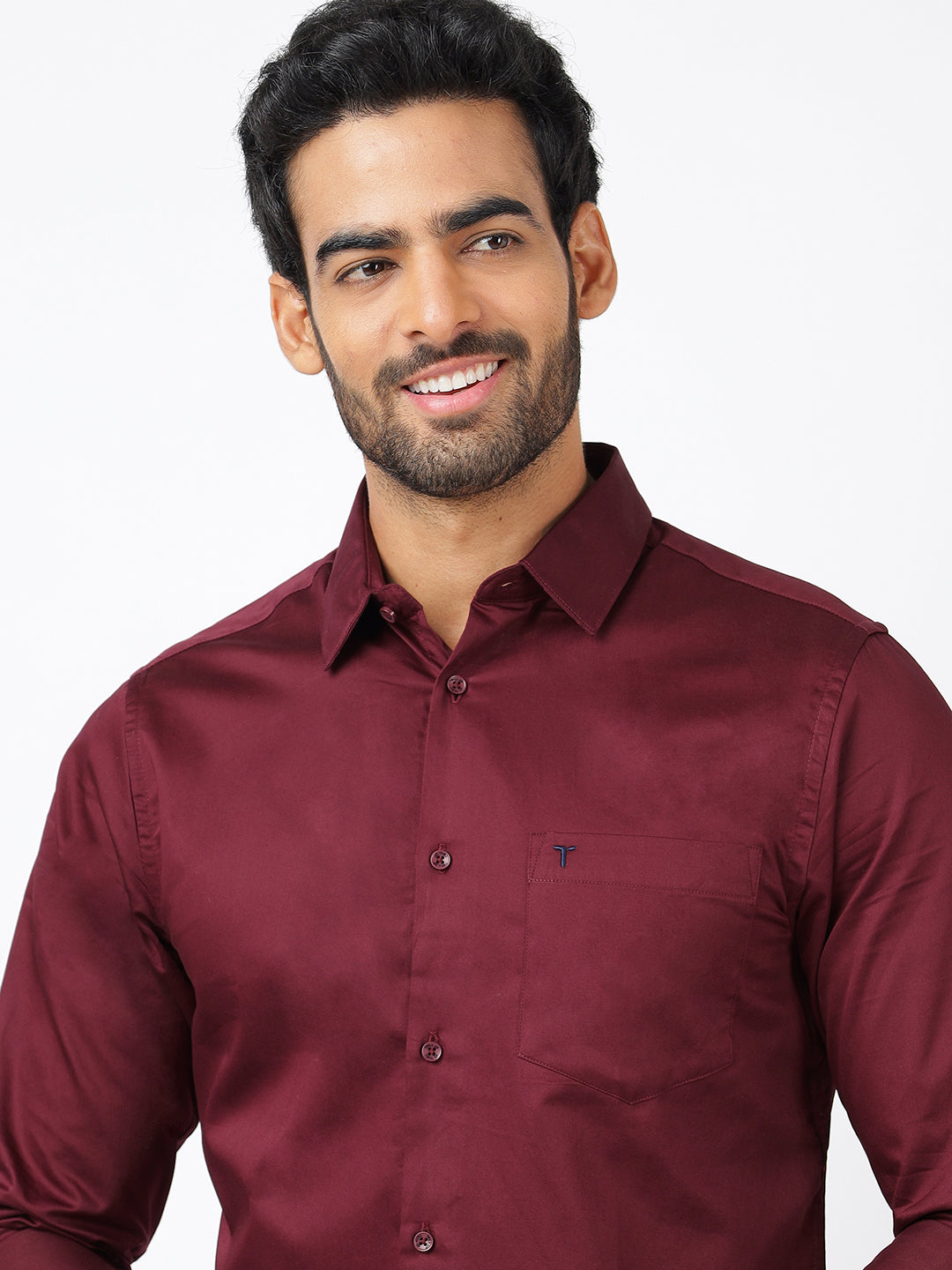 Solid Long Sleeves Maroon Satin (100% Cotton)