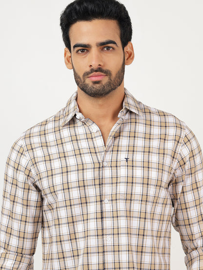 Check Long Sleeves White & Beige (100% Cotton)