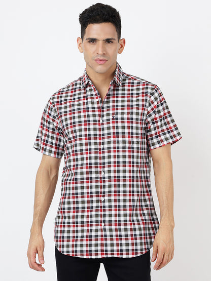 Check Short Sleeves Red White And Black  (100% Cotton)