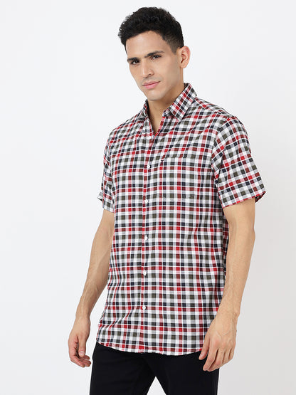 Check Short Sleeves Red White And Black  (100% Cotton)