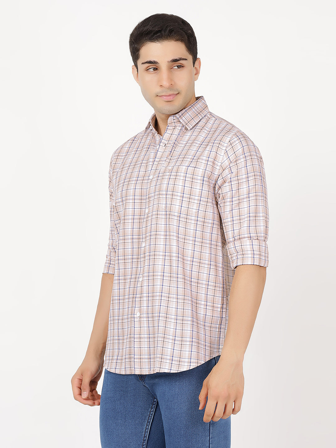 Check Long Sleeves Brown, Blue & White Check (100% Cotton)
