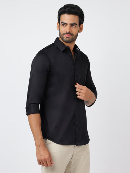 Solid Long Sleeves Black Satin (100% Cotton)