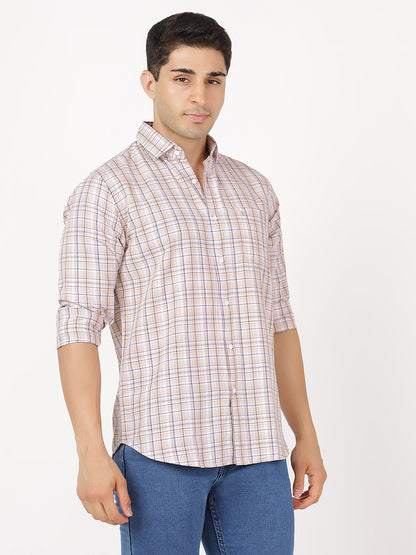 Check Long Sleeves Brown, Blue & White Check (100% Cotton)
