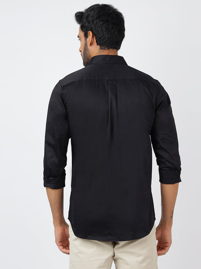 Solid Long Sleeves Black Satin (100% Cotton)