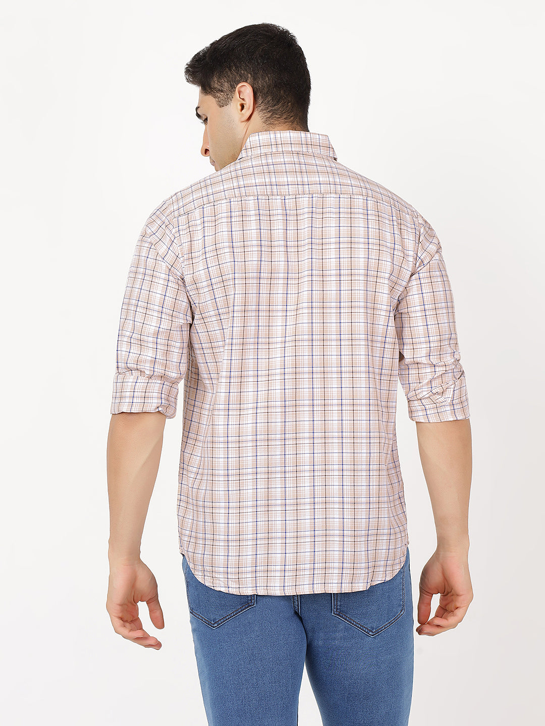 Check Long Sleeves Brown, Blue & White Check (100% Cotton)