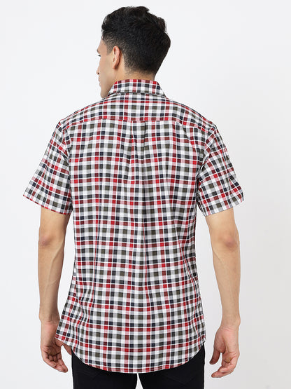 Check Short Sleeves Red White And Black  (100% Cotton)