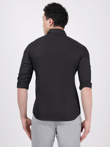 Solid Full Sleeves Black Slub Twill