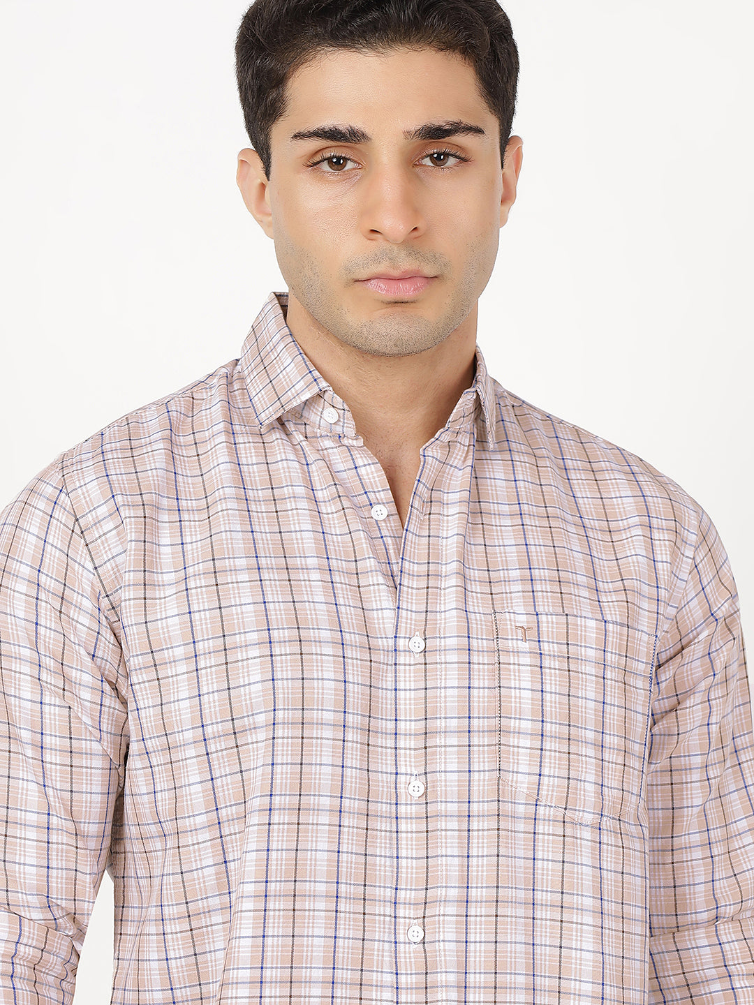 Check Long Sleeves Brown, Blue & White Check (100% Cotton)