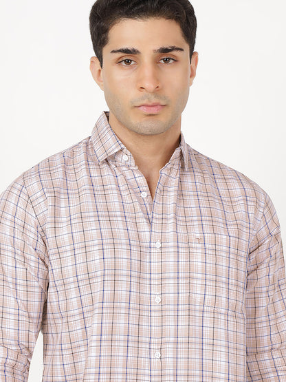 Check Long Sleeves Brown, Blue & White Check (100% Cotton)