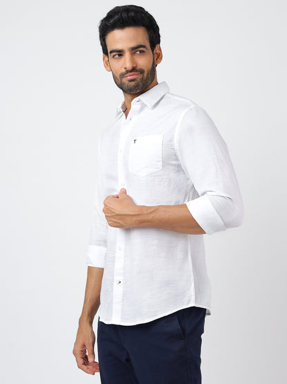 Solid Long Sleeves White Slub Twill (100% Cotton)