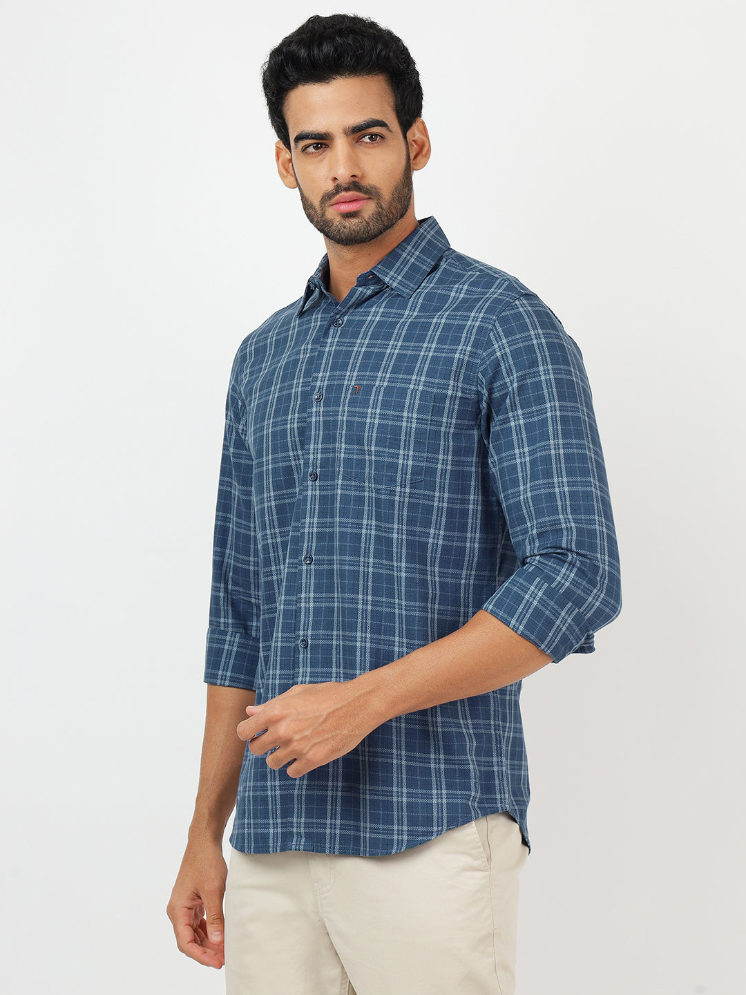 Check Long Sleeves Blue & White (100% Cotton)